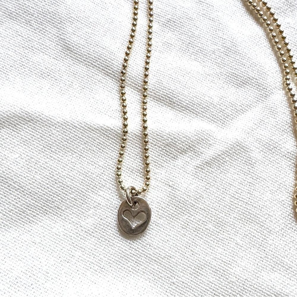 Sterling Silver Open Heart Charm Necklace 16” Dainty Minimalist